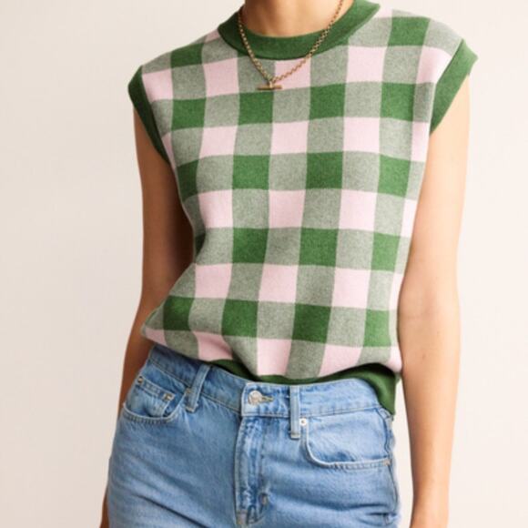 Boden Tops - Women's Boden Pink Green Checkered Sweater Tank Top Sleeveless Size M